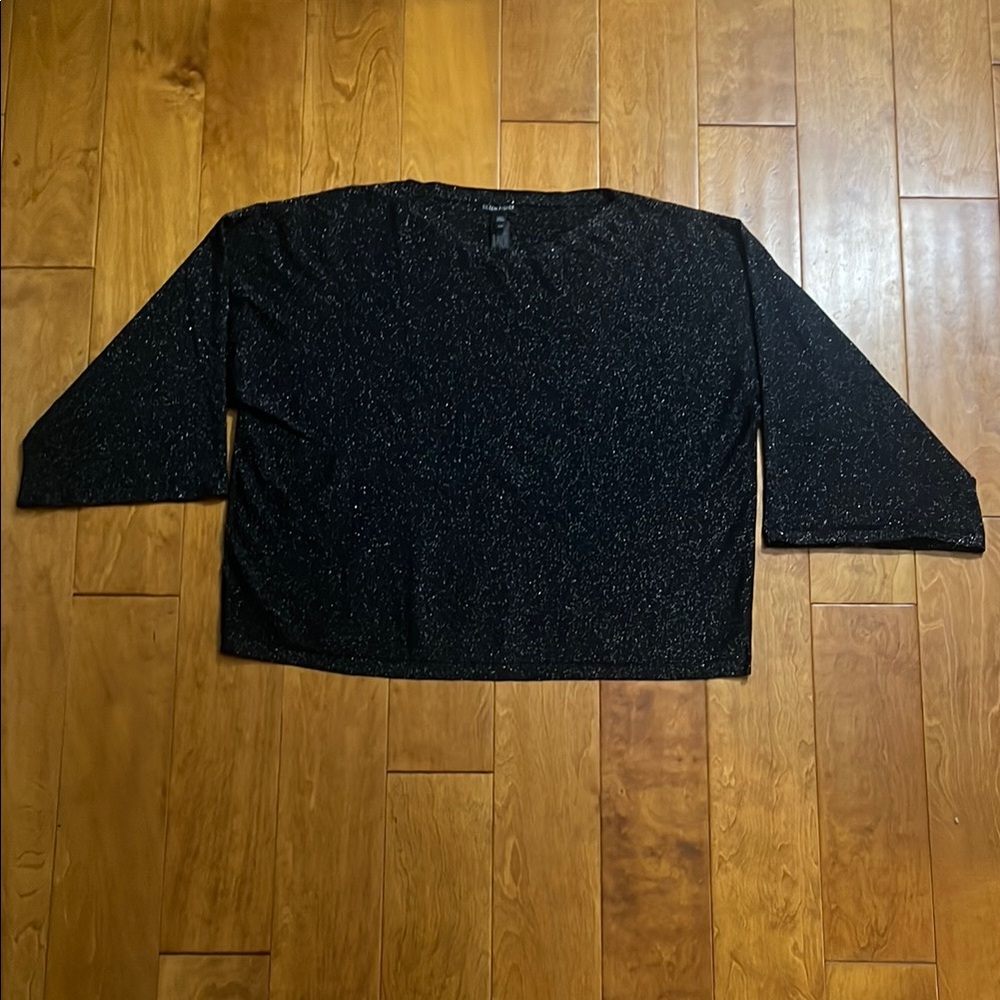 Eileen Fisher Wool Blend Boxy Top Size L Lagenlook Sparkle Luxury 3/4 Sleeve - Picture 2 of 11
